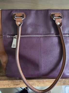 Tignanello Two-Tone Plum and Brown Leather Tote